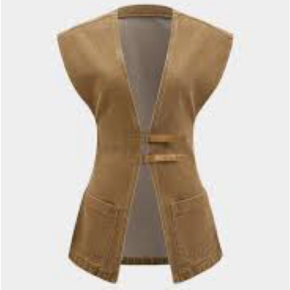 Chic Tan Vest with Buckle Accents - Picture 3 of 7